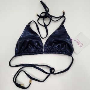 L'Agent By Agent Provocateur Sevilla Metalic Shimmer Navy Blue Bikini Top Small
